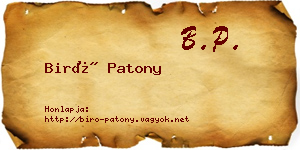 Biró Patony névjegykártya